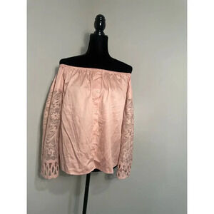 Free Generation Pink Off Shoulder Lace Bell Sleeve Top